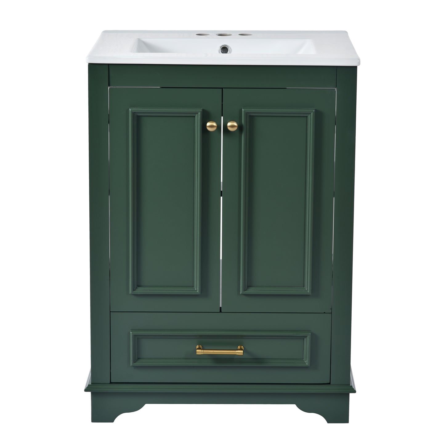 24'' Bathroom Vanity with Ceramic Sink Combo, Modern Freestanding Storage Cabinet  with Silver Handles,  Soft Closing Doors