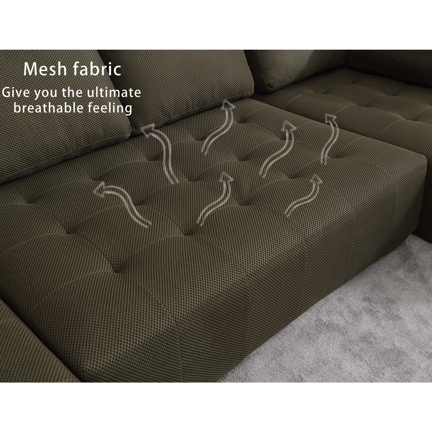 [NEW ARRIVED] [VIDEO PROVIDED]138.5 "Modular Combination Sofa, U-shaped Sofa, Living Room, Apartment, Upholstered ,6-seat Sofa, Free Combination Sofa (Mesh Fabric), Breathable Fabric,Green