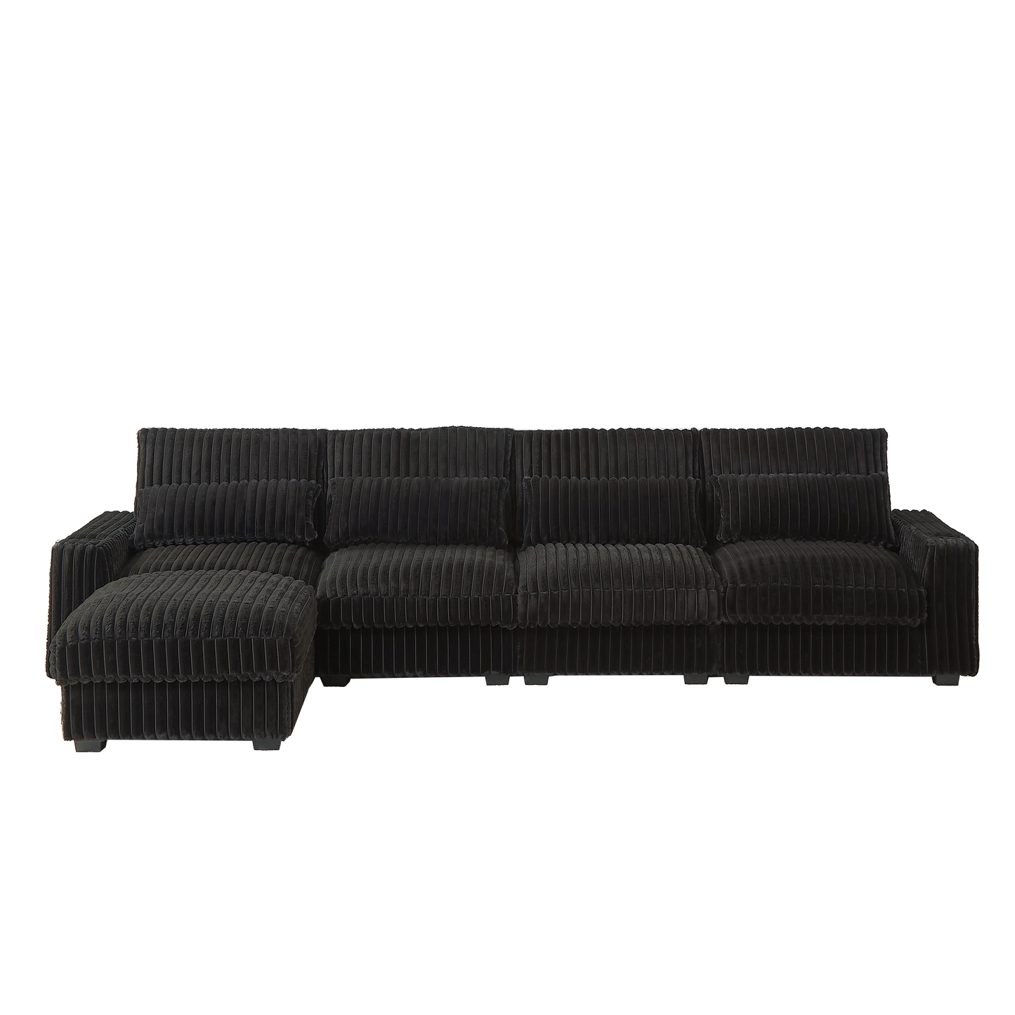 126-inch Corduroy With Cup Holder Super Large L-Shaped Sofa, Movable Footrest, Four Waist Pillows And Four Back Cushion, With USB Port And Type-C Port