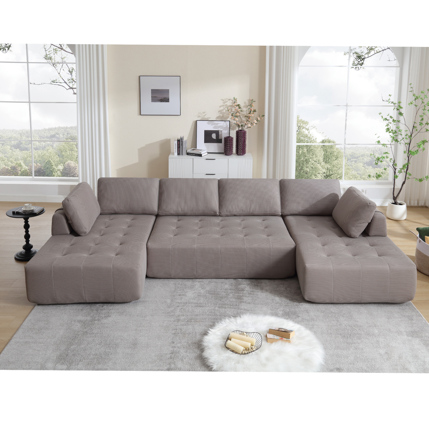 [NEW ARRIVED] [VIDEO PROVIDED]138.5 "Modular Combination Sofa, U-shaped Sofa, Living Room, Apartment, Upholstered ,6-seat Sofa, Free Combination Sofa (Mesh Fabric), Breathable Fabric, Gray