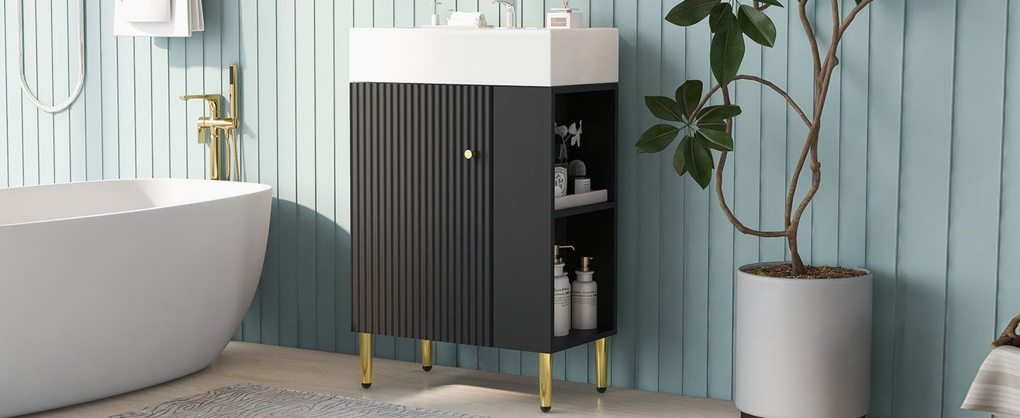 21.6" Black Bathroom vanity, Combo Cabinet, Bathroom Storage Cabinet, Single Ceramic Sink, Right side storage