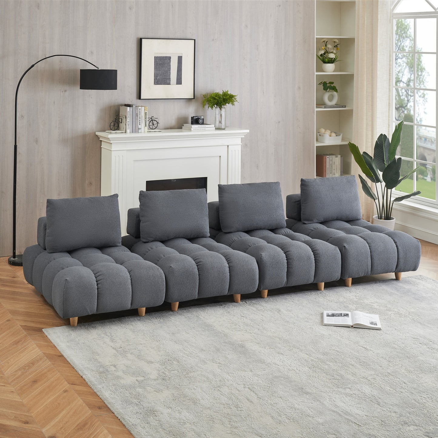 120 inches long, Teddy Sofa Fabric, with spacious and comfortable seats, for Apartment Office Living Room -Gray