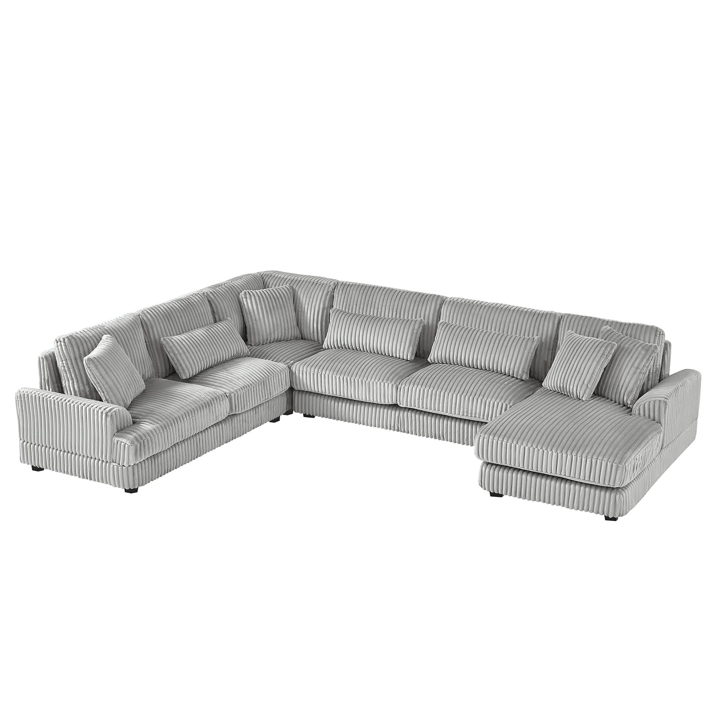 129" Oversized Sectional Sofa U-shaped Sofa Couch Modern Sofa Upholstered in Soft Corduroy with a Chaise Lounge for Living Room, Grey