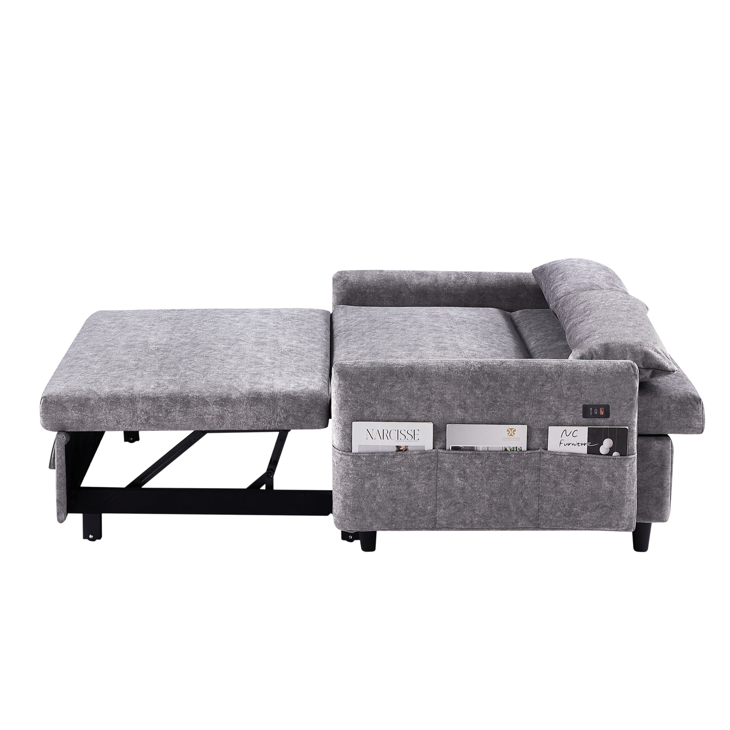 55.1" Pull Out Sleep Sofa Bed Loveseats Sofa Couch with Adjsutable Backrest, Storage Pockets, 2 Soft Pillows, USB Ports for Living Room, Bedroom, Apartment, Office,Grey (Old SKU:WF315689AAE)