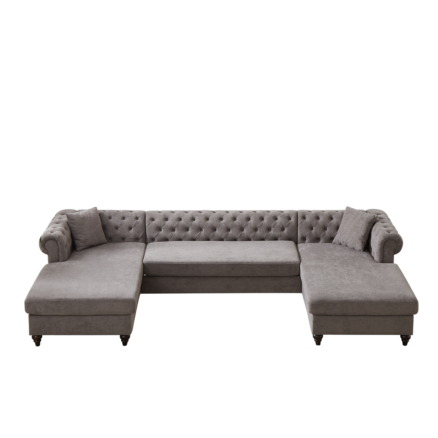 135.5-inch Modern Style Chenille Three Piece Sofa, Pull Point Design U-shaped Sofa two Chaise Longue Seats, two Pillows and Wooden feet, Suitable for Living room, Bedroom, Lounge and Projection Room