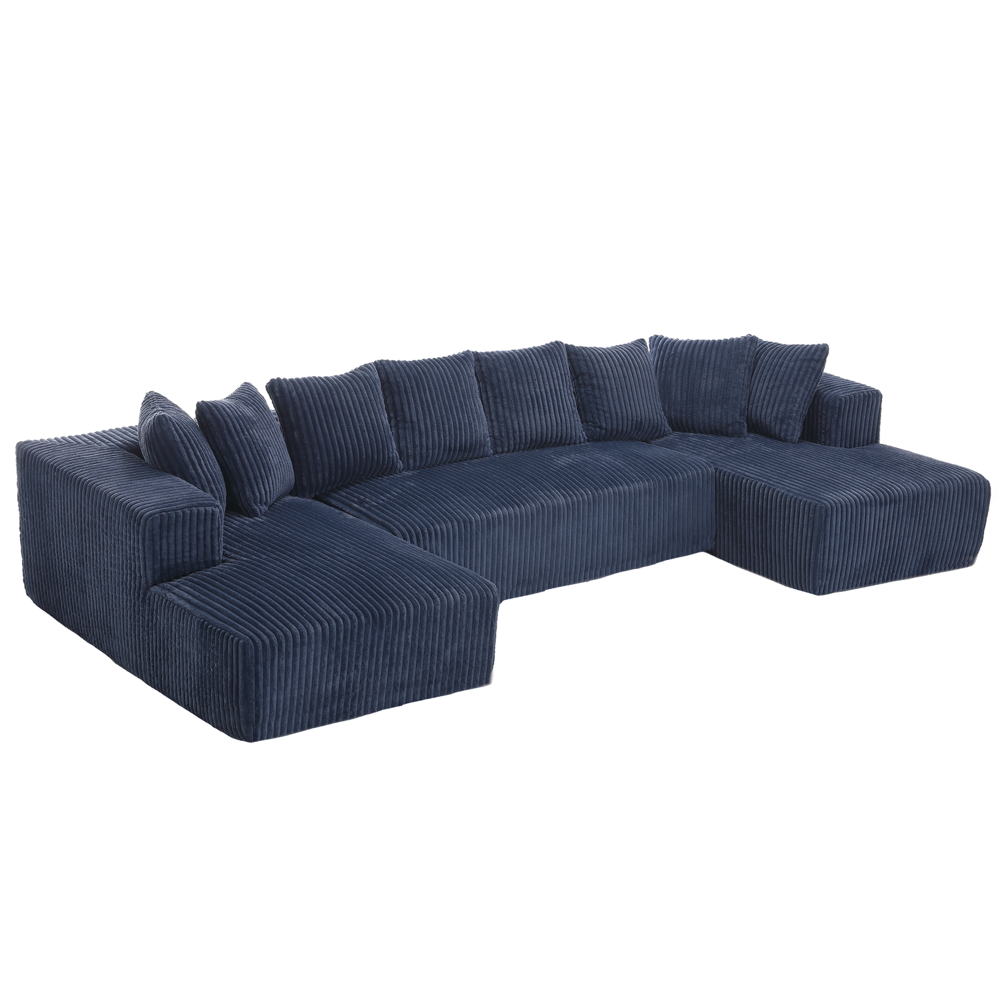 [VIDEO PROVIDED]131'' Modular Sectional Couch, U-shaped sofa , Chaise Lounge, Striped fabric,Upholstered 4 Seater Couch for Living Room, Bedroom, Free Combination Sofa (Corduroy), Blue