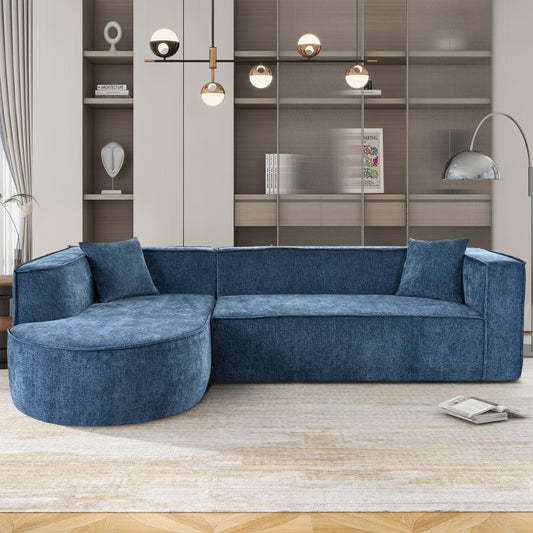 U_Style Modern Style Sectional Sofa,Sponge Sectional Sofa Couch,Modular L-Shape Sofa Couch with Elegant curved design and luxurious chenille fabric,two throw pillows,for Living Room, Study