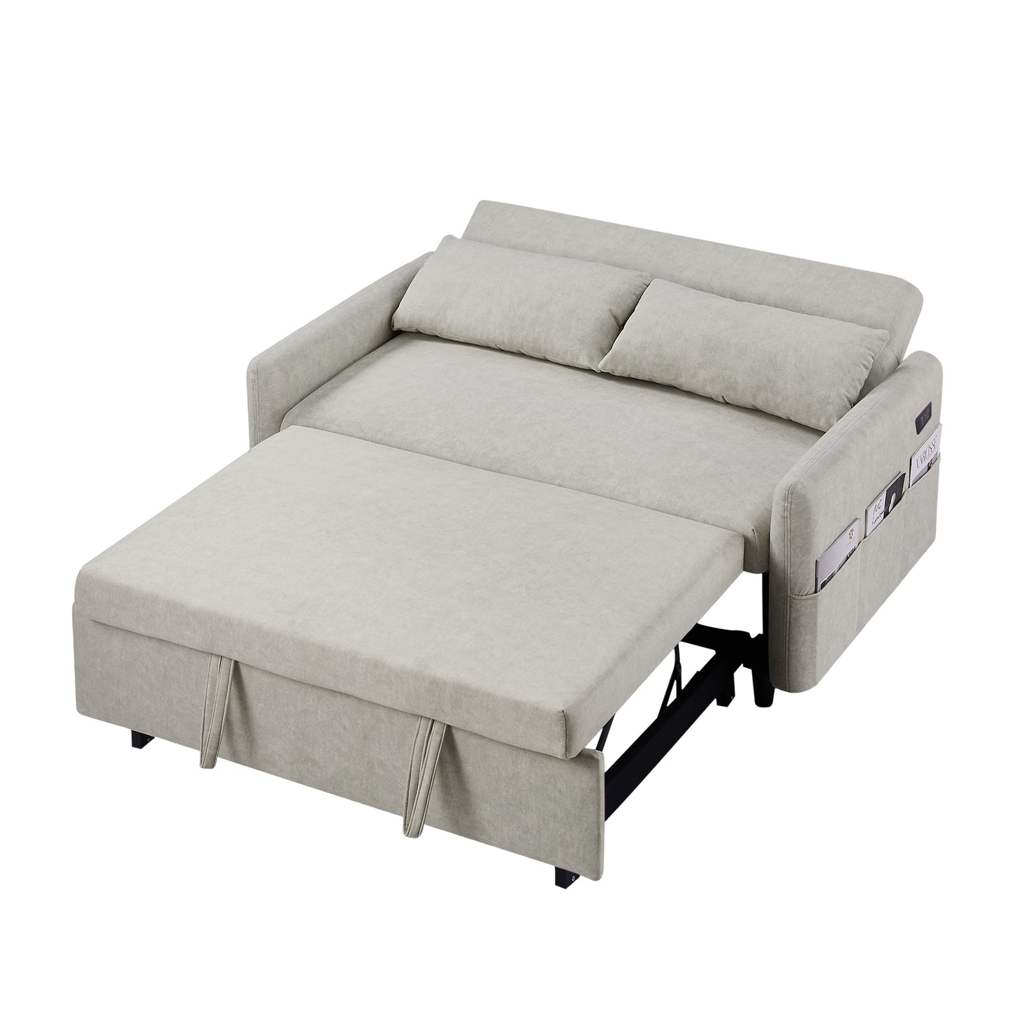 55.1" Pull Out Sleep Sofa Bed Loveseats Sofa Couch with Adjsutable Backrest, Storage Pockets, 2 Soft Pillows, USB Ports for Living Room, Bedroom, Apartment, Office, Beige (Old SKU: WF315689AAA)