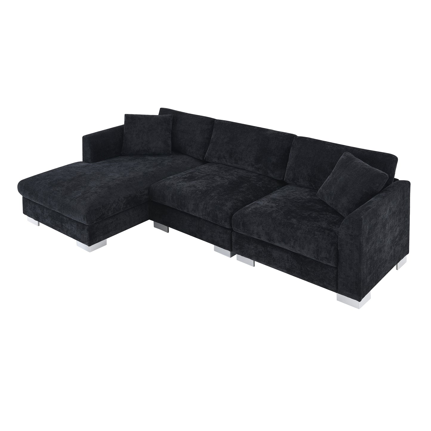 [VIDEO provided][New] 96*56" Modern Cloud Sectional Sofa,L-shaped Luxury Couch Set with 2 Free pillows,4-seat Chenille Indoor Furniture with Oversized Chaise for Living Room,Apartment,Office,3 Colors