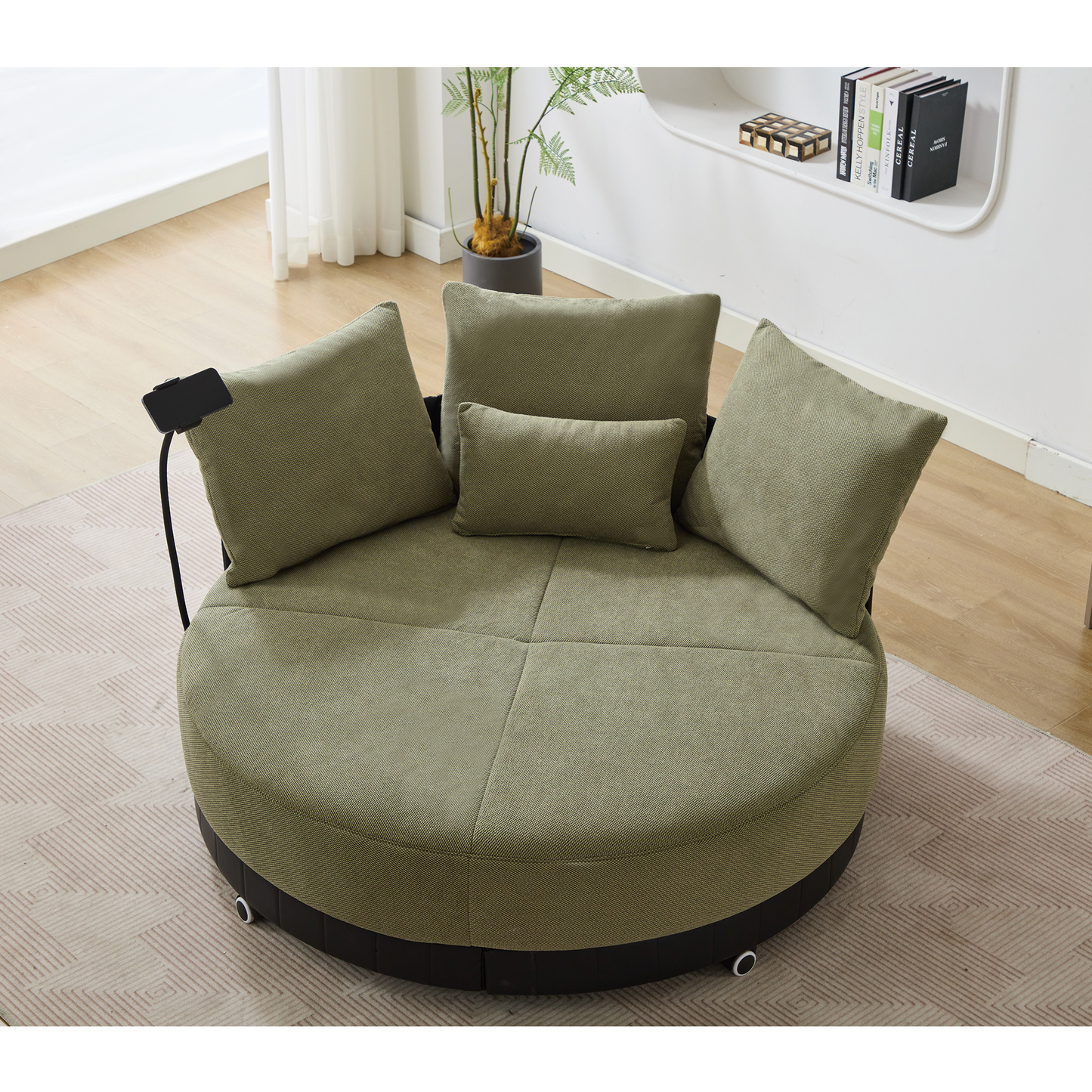 [NEW ARRIVED] [VIDEO PROVIDED]52.75'' Oversized Round Swivel  Chair,360° Swivel Chair, Couples chair,Adjustable phone stand,Swivel Chair,Rotating pulley,Polyester(Anti-Wrinkle),Green