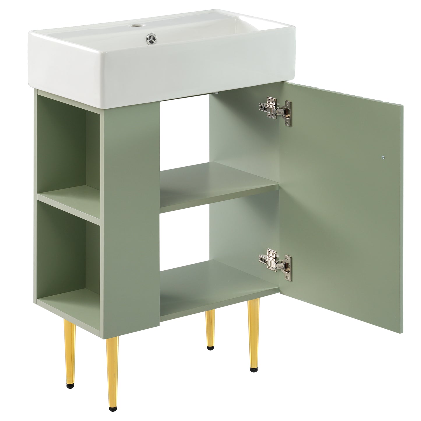 21.6" Green Bathroom vanity, Combo Cabinet, Bathroom Storage Cabinet, Single Ceramic Sink, Left side storage