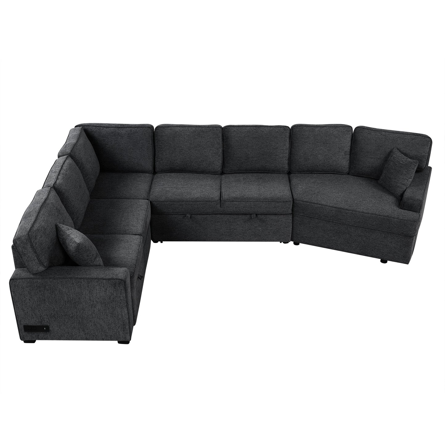 126" L-shaped Sofa Sectional Sofa Couch Pull-out Sofa Bed with Charging Devices and Cup Holders for Living Room, Blue Black