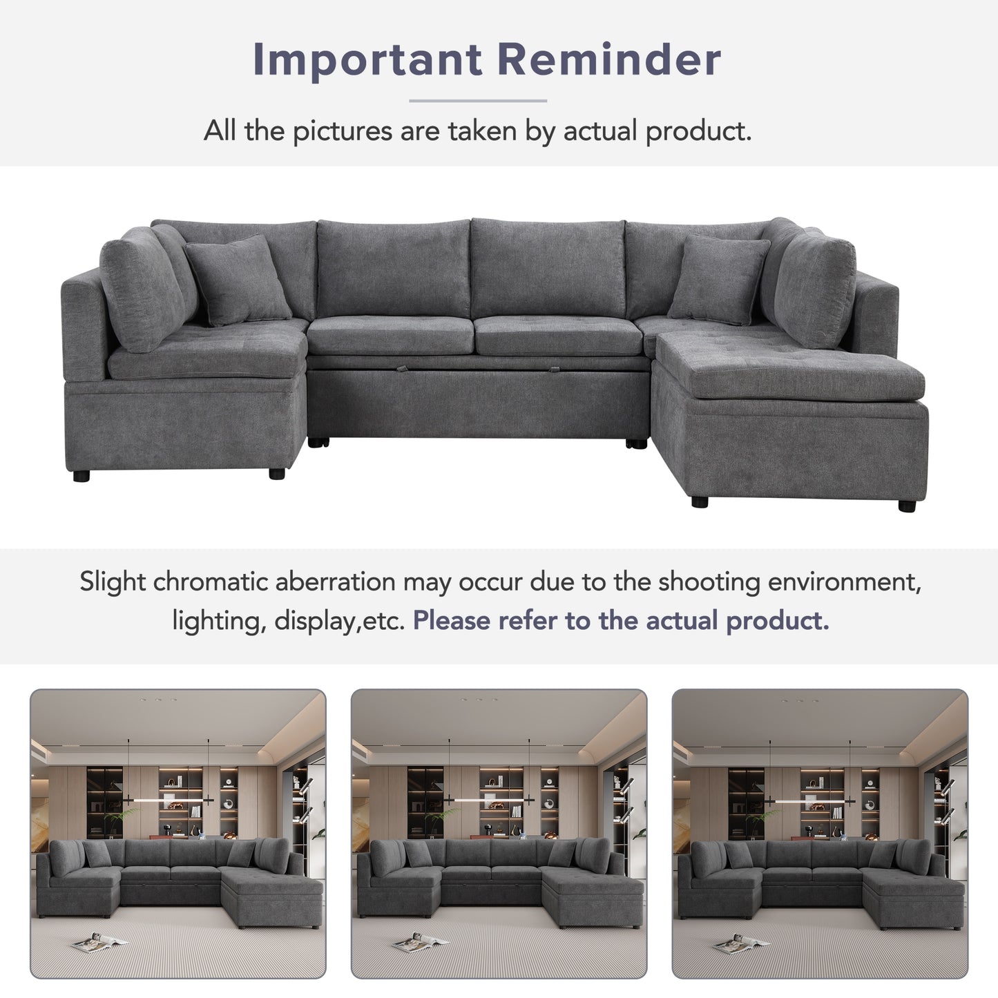 117.3" Oversized Sectional Sofa U- shaped Sofa Couch Pull-out Sofa Bed with Two Throw Pillows for Living Room, Gray