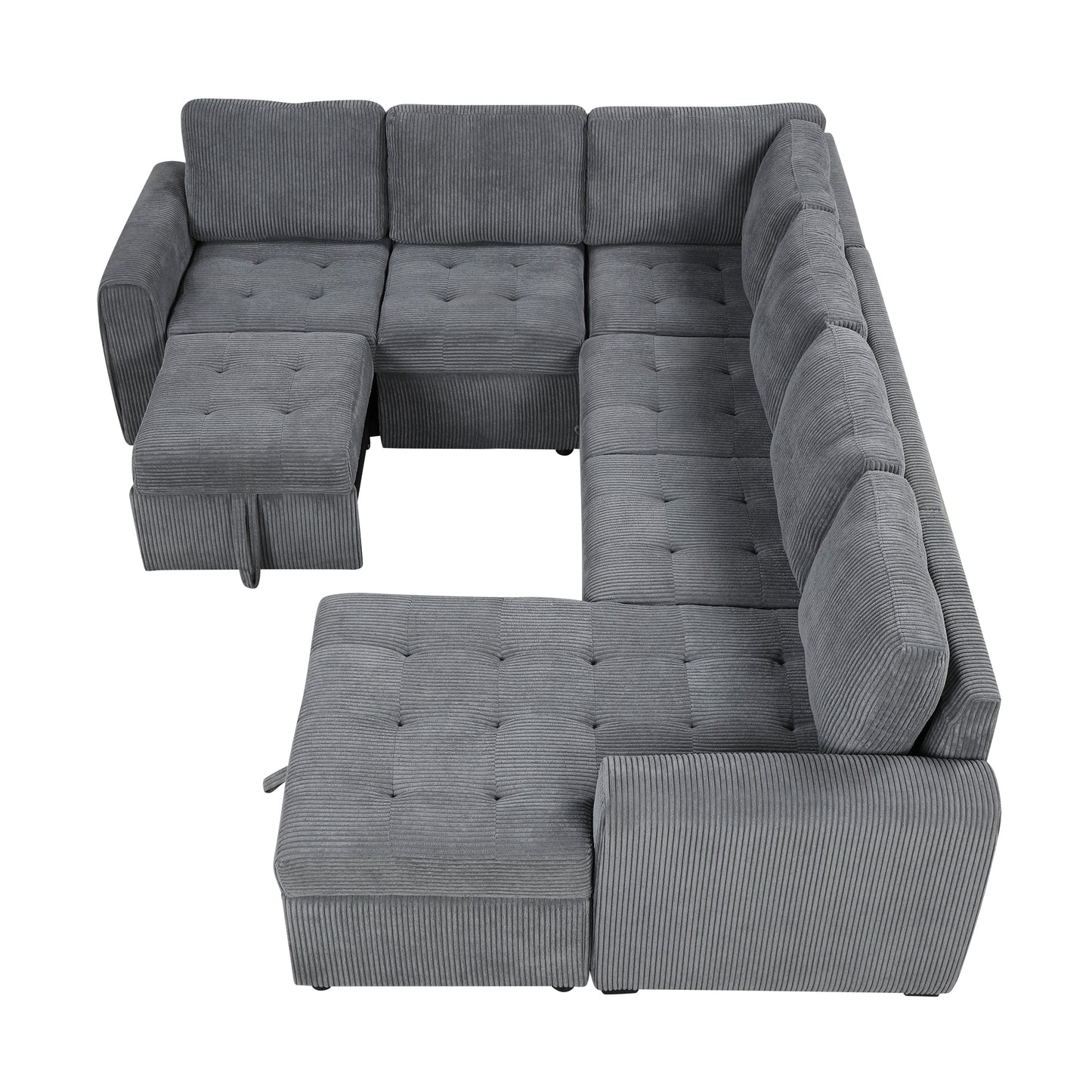 107.5" U-shaped Sofa Sectional Sofa Pull-out Sofa bed with a Storage Chaise Lounge, Charging Devices for Living Room, Gray