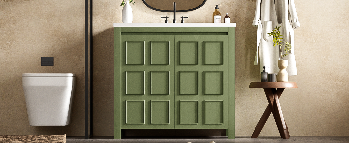 36" Bathroom Vanity Organizer with Sink, Combo Cabinet Set, Bathroom Storage Cabinet, Olive Green