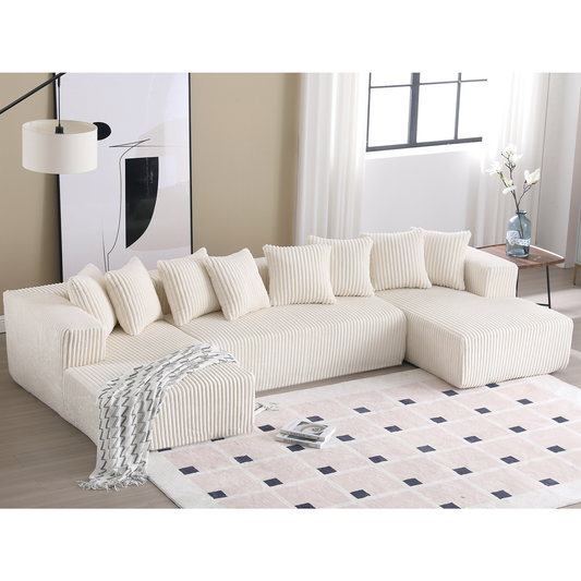 [NEW ARRIVED] [VIDEO PROVIDED]131'' Modular Sectional Couch, U-shaped sofa , Chaise Lounge, Striped fabric,Upholstered 4 Seater Couch for Living Room, Bedroom, Free Combination Sofa (Corduroy),White