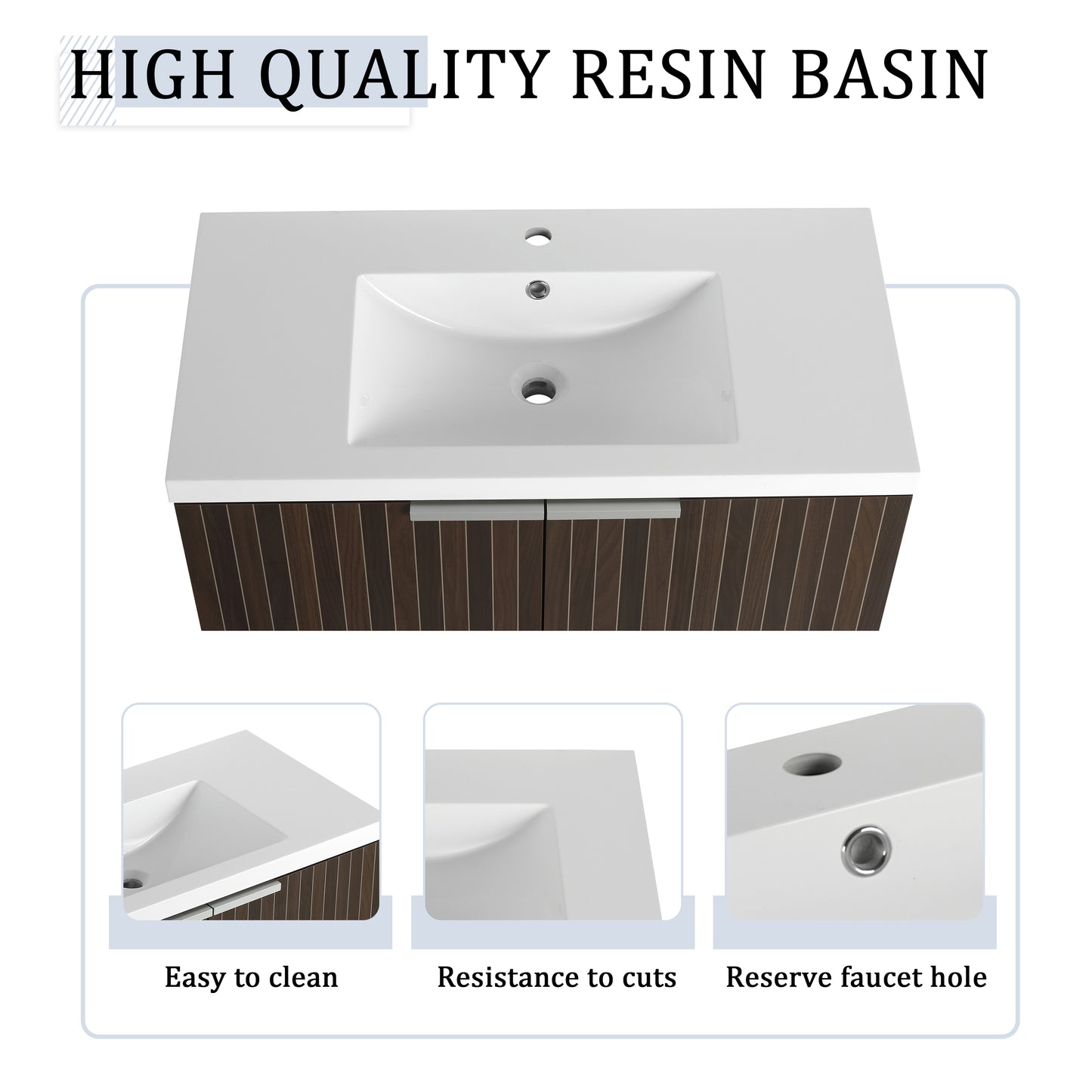 36 Inch Bathroom Cabinet With Resin Sink,Soft Close Doors,Float Mounting Design