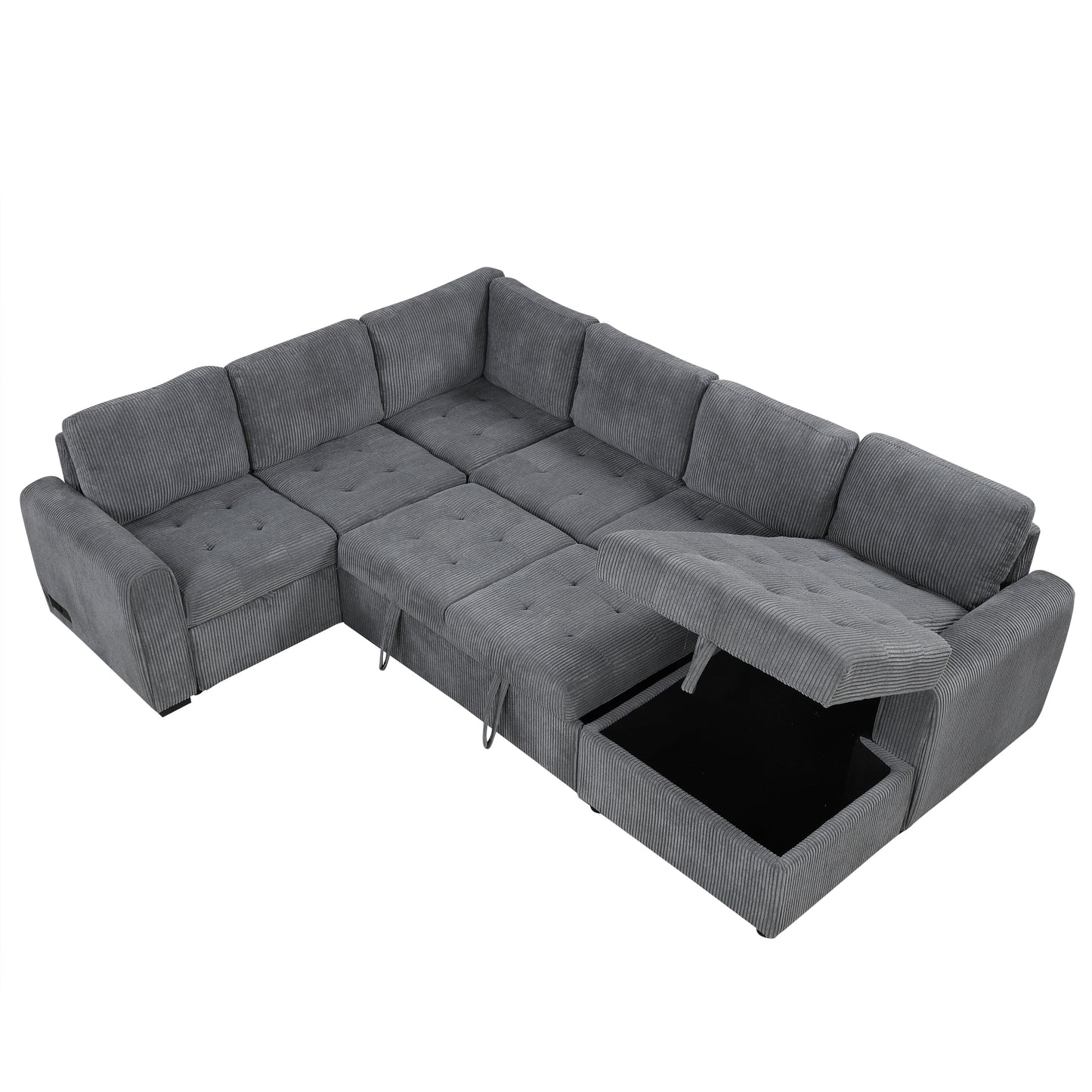 107.5" U-shaped Sofa Sectional Sofa Pull-out Sofa bed with a Storage Chaise Lounge, Charging Devices for Living Room, Gray