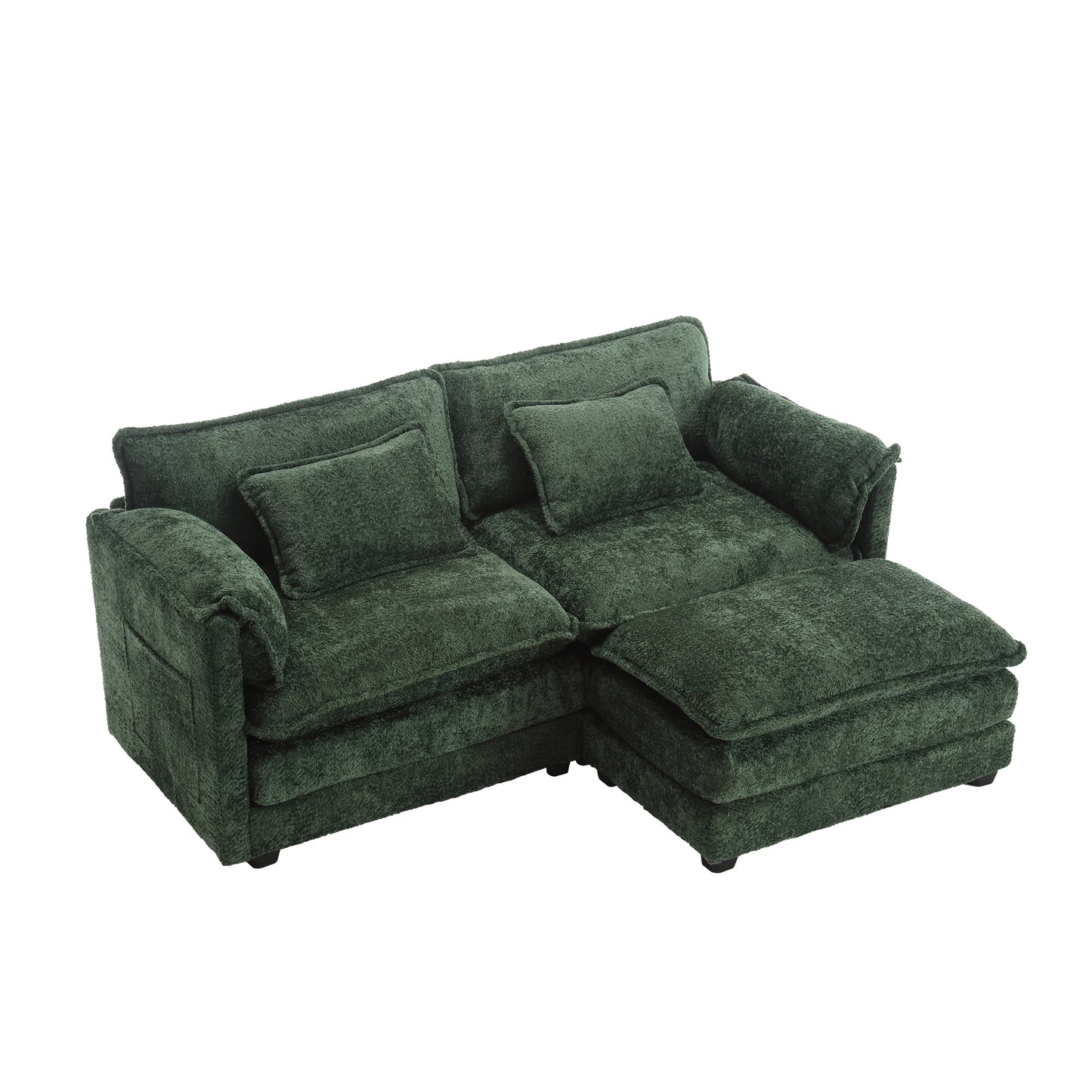 UNITED WE WIN Chenille fabric, removable armrests with side pockets, high density sponge filling, oversized double sofa with footstool