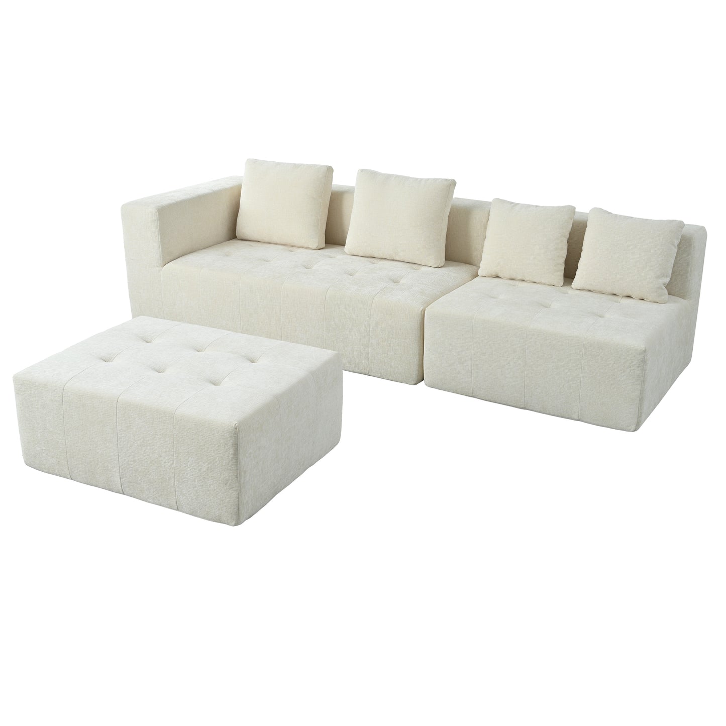 U_Style Modern Large Removable Modular Sofa, 3-Piece Set with Free Combination, Includes 4 Cushions, Ideal for Living Room, Bedroom, Apartment