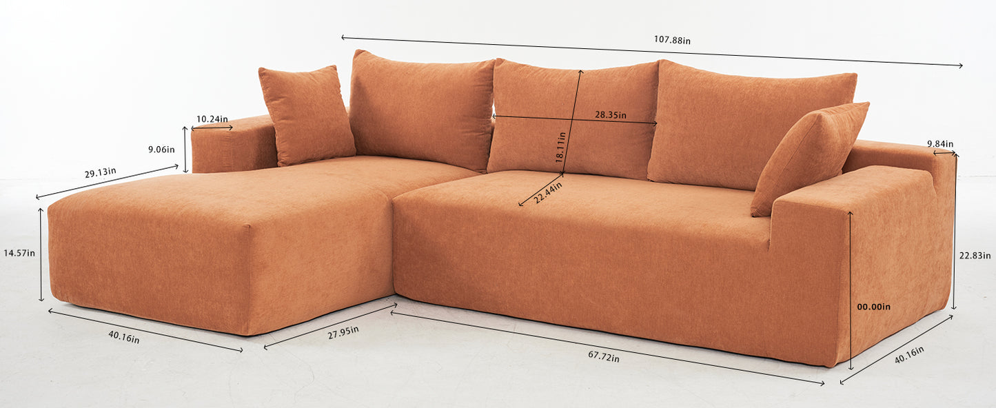 108*68 inch extra large deep modular sofa, cloud sofa 4-person sofa, can sit or lie down, living room corduroy modular sofa, no assembly required, orange