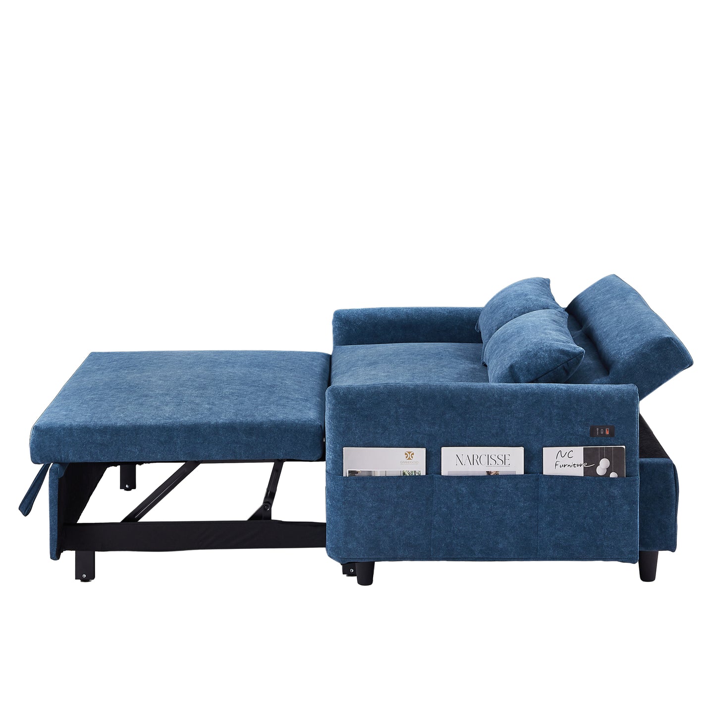 55.1" Pull Out Sleep Sofa Bed Loveseats Sofa Couch with Adjsutable Backrest, Storage Pockets, 2 Soft Pillows, USB Ports for Living Room, Bedroom, Apartment, Office, Blue (Old SKU: WF315689AAC)