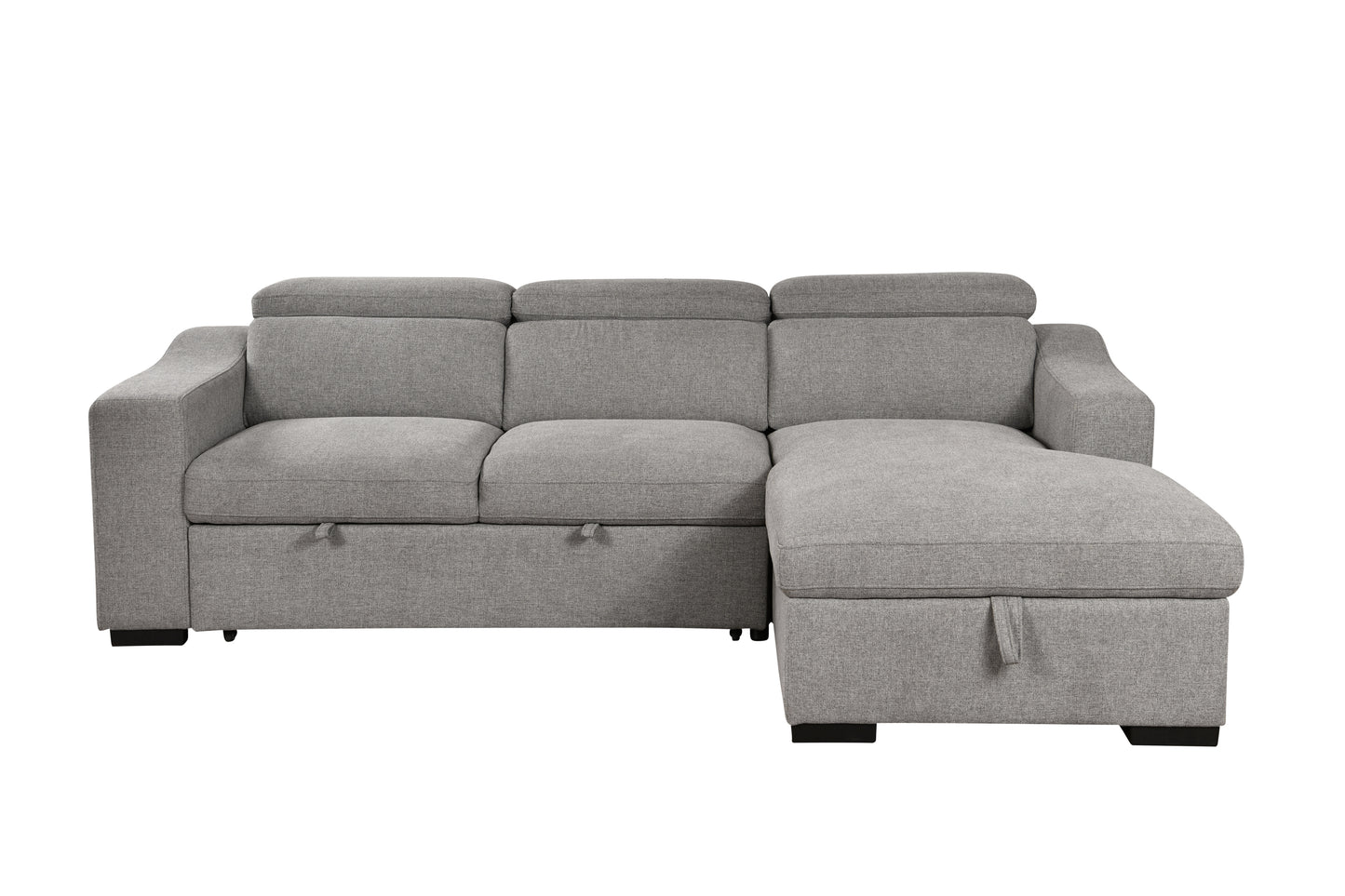 103'' inch Convertible Sectional Sofa with Storage Chaise, Adjustable Headrests, L-shaped Sleeper Corner Sectional Sofa with a Pull-Out Bed ,a USB Charging,and a Cup Holder,Light Gray