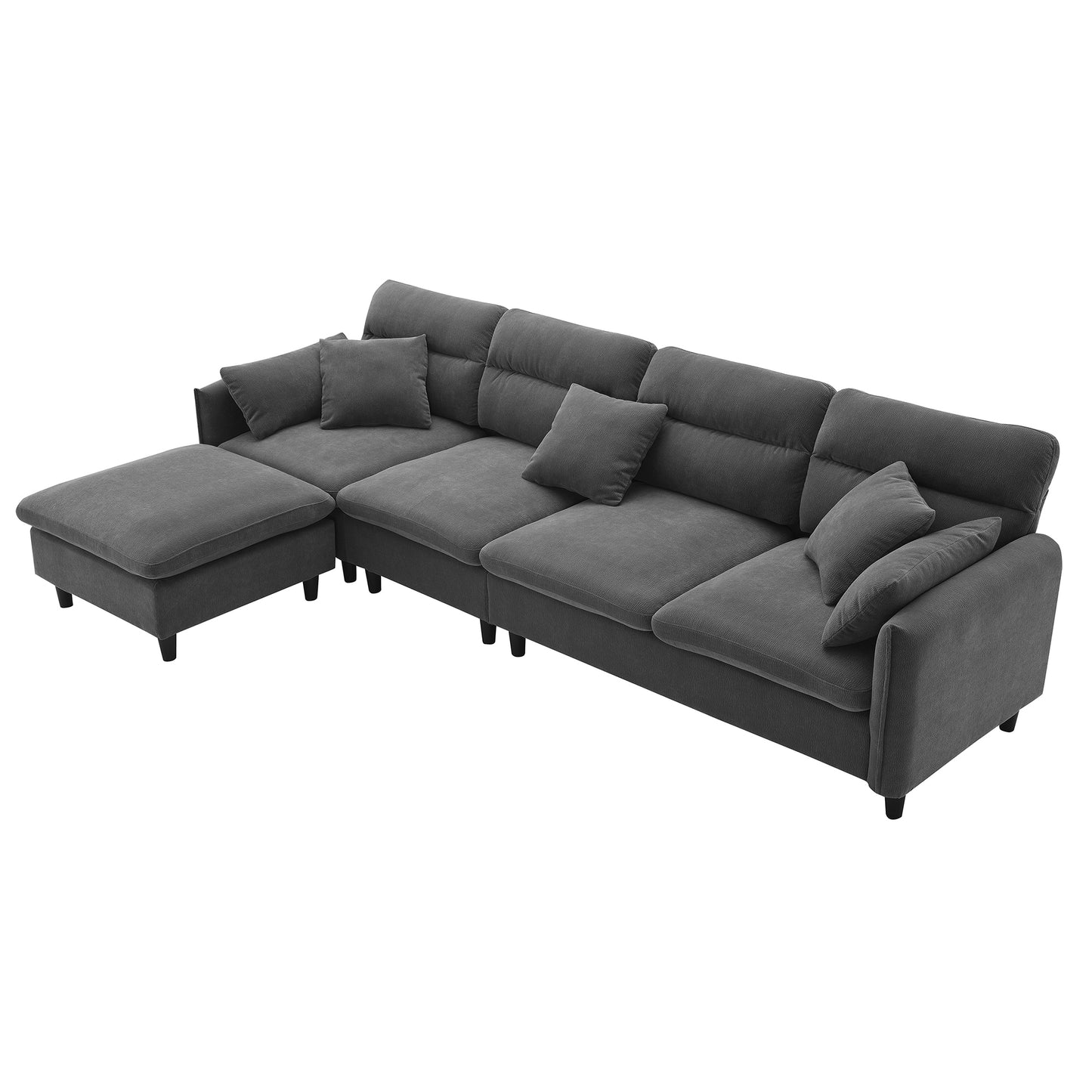 [VIDEO provided][New]110*62" Modern Convertible Sectional Sofa,L-shaped Reversible Couch Set with Free Pillows,5 Seat Cloud Chenille Indoor Furniture with Ottoman for Living Room,Apartment,3 Colors