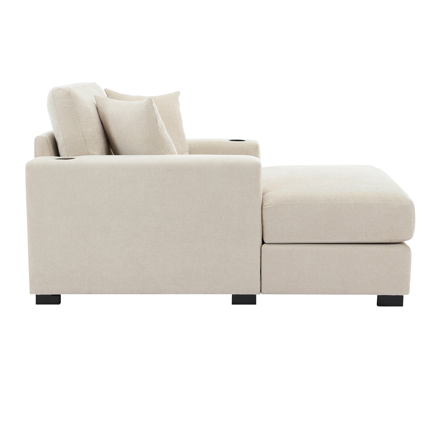 43.5" Oversized Chaise Lounger Modern Style Sofa Couch ,with Pillows, Charge Station & Cup Holders, Chenille Fabric, Cream