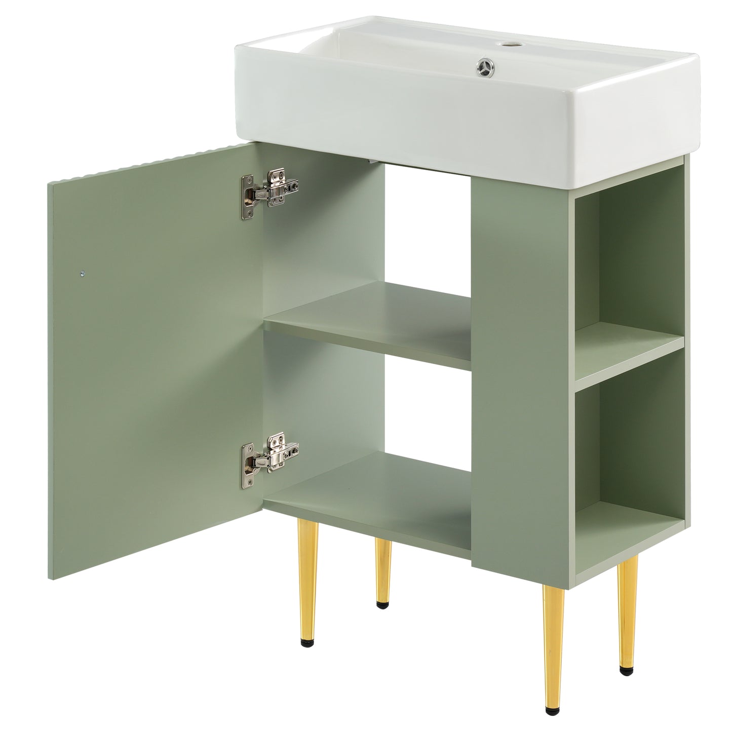 21.6" Green Bathroom vanity, Combo Cabinet, Bathroom Storage Cabinet, Single Ceramic Sink, Right side storage