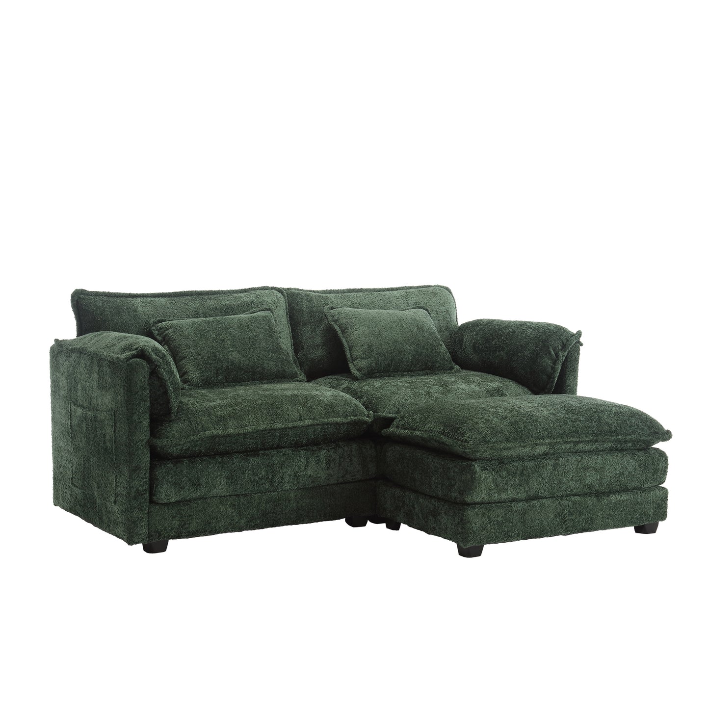 UNITED WE WIN Chenille fabric, removable armrests with side pockets, high density sponge filling, oversized double sofa with footstool