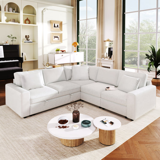 U_STYLE 4-Seat L-shaped Modular Sofa with Thick Backrest and Seat Cushions, Suitable for Living Rooms, Offices