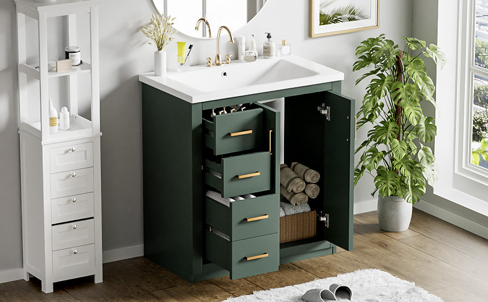 30'' Bathroom Vanity with Ceramic Sink Combo,Solid Wood Frame Bathroom Storage Cabinet, Freestanding Vanity Set with 3 Drawers& Soft Closing Doors