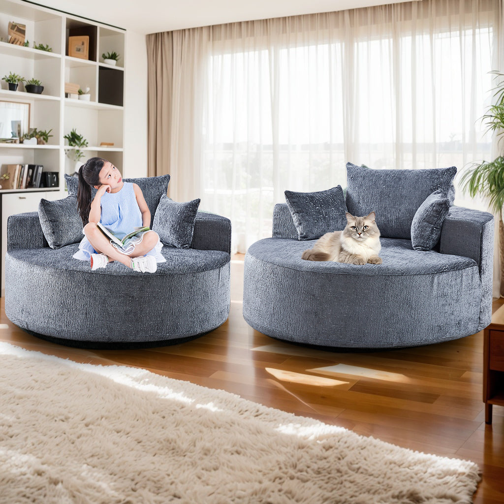 55''L Chenille Sponge single sofa,No Assembly Required,Fluffy Modern Sleeper Chair for Living room, Bedroom, Lounge and Projection Room(Not a swivel chair.)