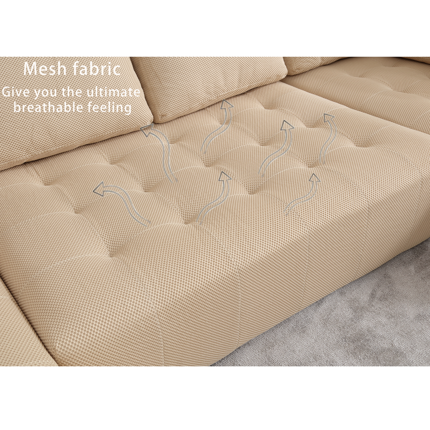 [NEW ARRIVED] [VIDEO PROVIDED]138.5 "Modular Combination Sofa, U-shaped Sofa, Living Room, Apartment, Upholstered ,6-seat Sofa, Free Combination Sofa (Mesh Fabric), Breathable Fabric, Khaki