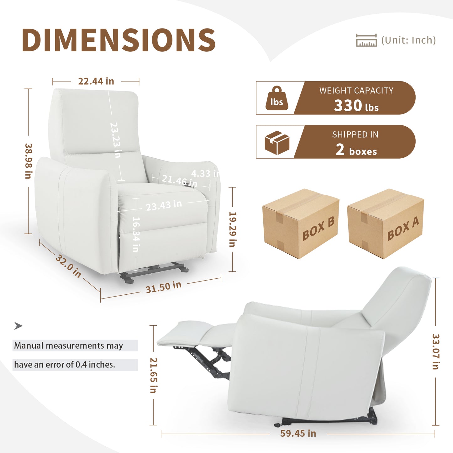 Wall Hugger Recliner,Power Recliner Chair,Electric Recliner for Living Room,PU Leather Reclining Armchair for small space,Reclining Sofa for Bedroom/Apartment/RV,with USB Port(Type-C) (Light Gray)