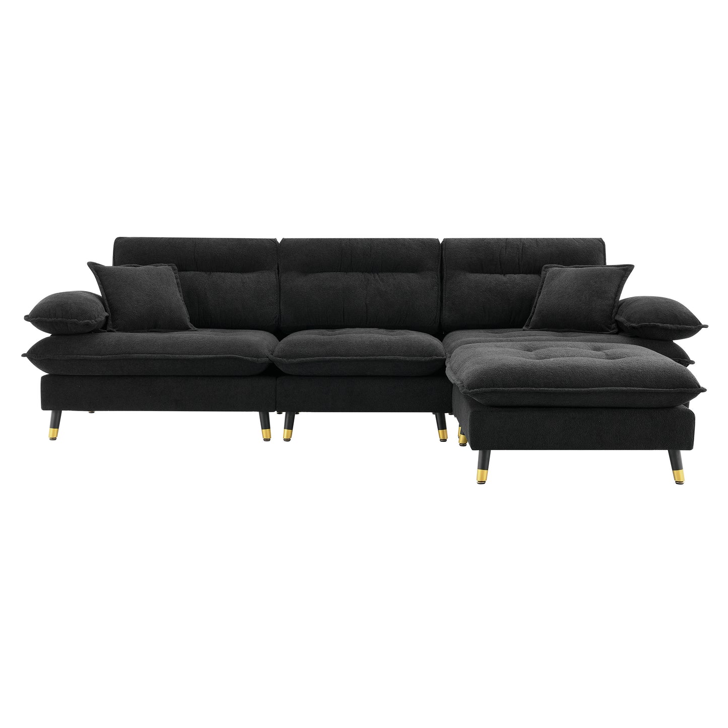 [VIDEO provided][New]106*66.5" L shaped Convertible Sectional Sofa,4 Seat Tufted Couch Set with Two-tone Adjust Legs,Cloud Chenille Fabric,Movable Ottoman for Living Room,  Apartment,Office,3 Colors