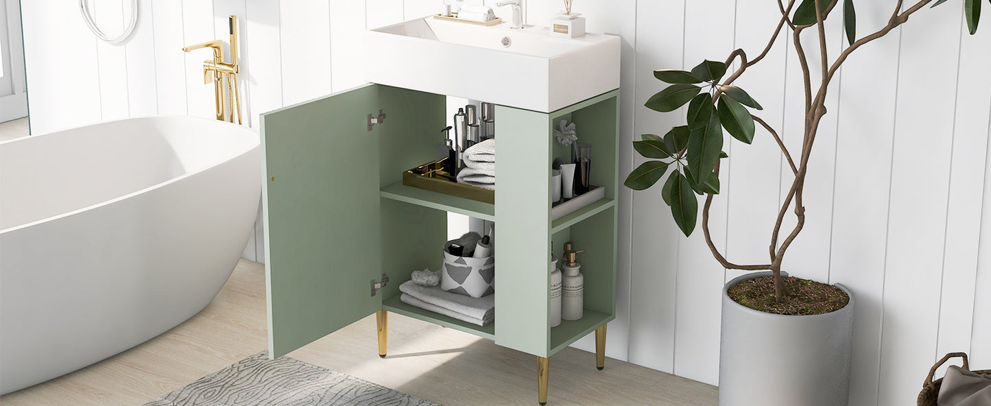 21.6" Green Bathroom vanity, Combo Cabinet, Bathroom Storage Cabinet, Single Ceramic Sink, Right side storage