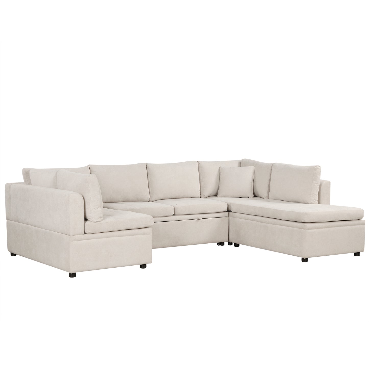 117.3" Oversized Sectional Sofa U- shaped Sofa Couch Pull-out Sofa Bed with Two Throw Pillows for Living Room, Beige