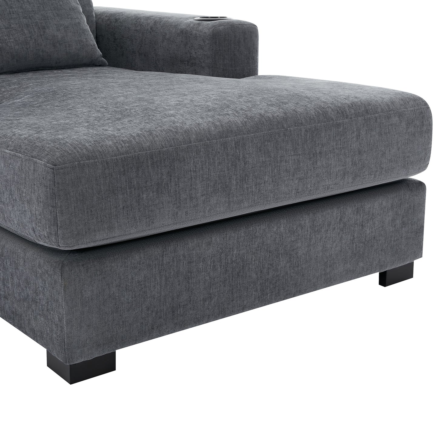 39.7" Oversized Chaise Lounger Modern Style Sofa Couch ,with Pillows, Charge Station & Cup Holders, Chenille Fabric, Blue Gray