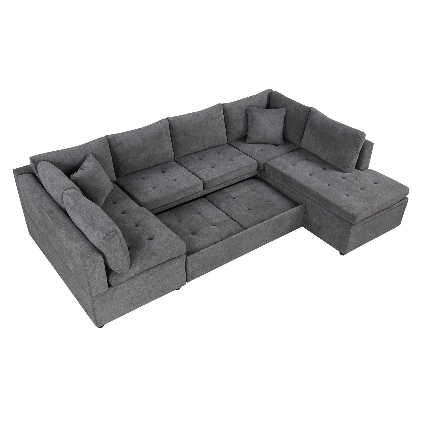 117.3" Oversized Sectional Sofa U- shaped Sofa Couch Pull-out Sofa Bed with Two Throw Pillows for Living Room, Gray