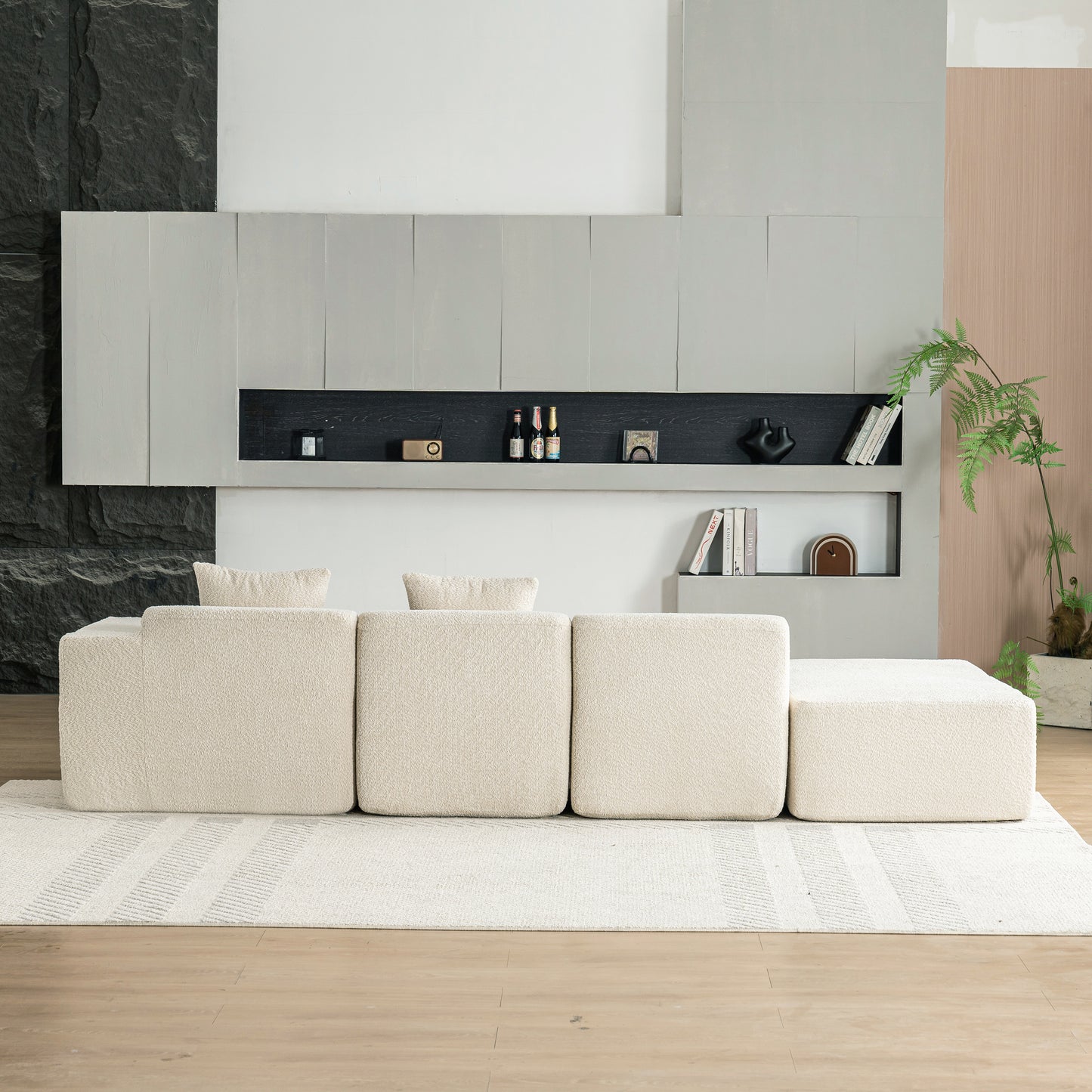 116.5" Sectional Sofa Full-compressed Sofa Couch Free-combined Sofa for Living Room, Beige