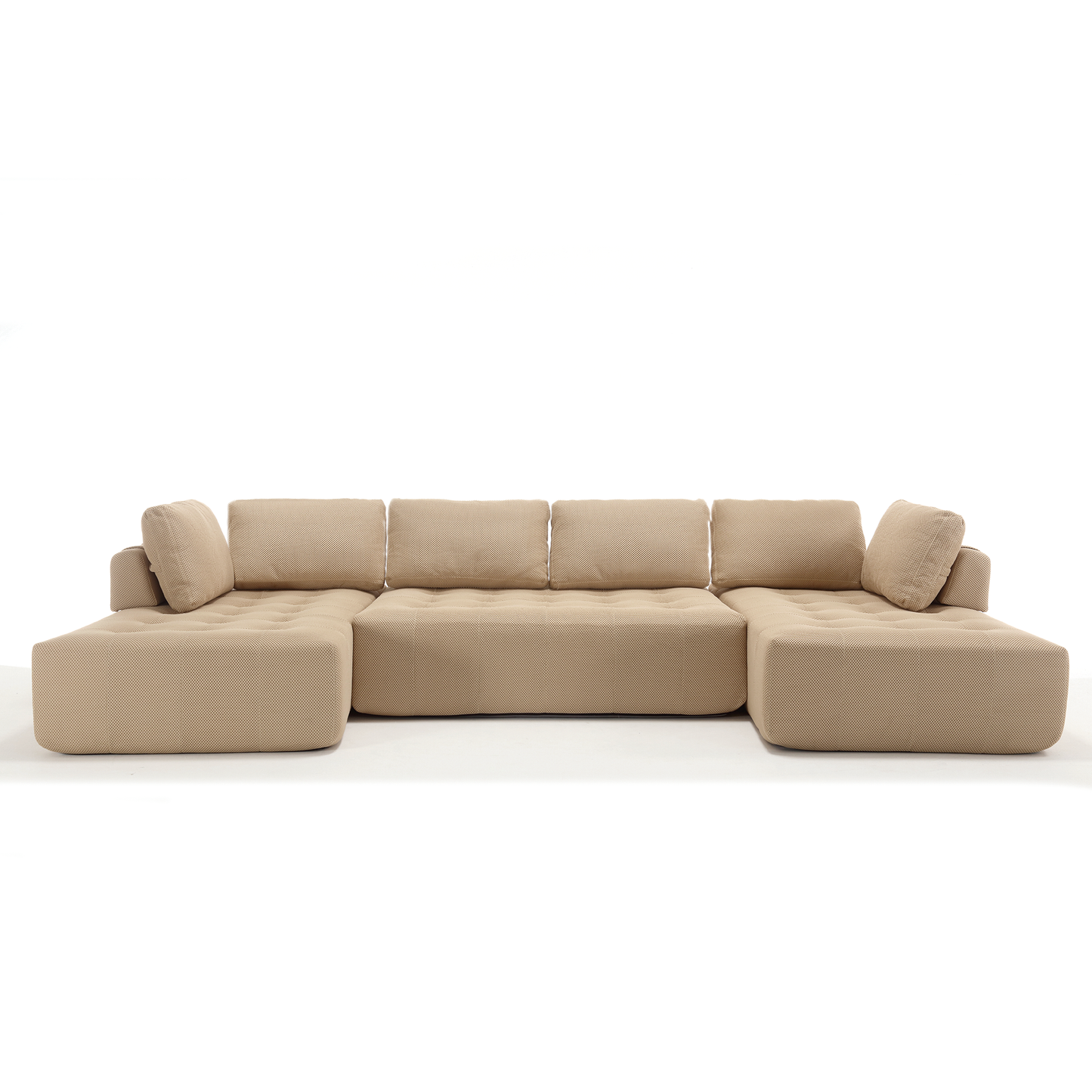 [NEW ARRIVED] [VIDEO PROVIDED]138.5 "Modular Combination Sofa, U-shaped Sofa, Living Room, Apartment, Upholstered ,6-seat Sofa, Free Combination Sofa (Mesh Fabric), Breathable Fabric, Khaki