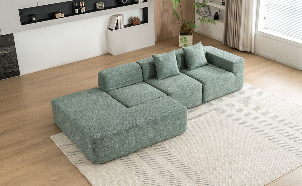 116.5" Sectional Sofa Full-compressed Sofa Couch Free-combined Sofa for Living Room, Green