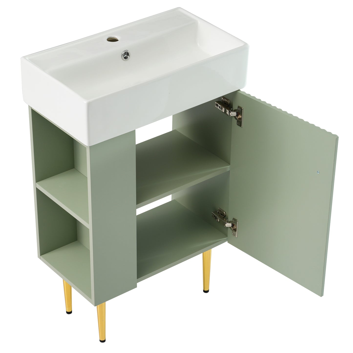 21.6" Green Bathroom vanity, Combo Cabinet, Bathroom Storage Cabinet, Single Ceramic Sink, Left side storage