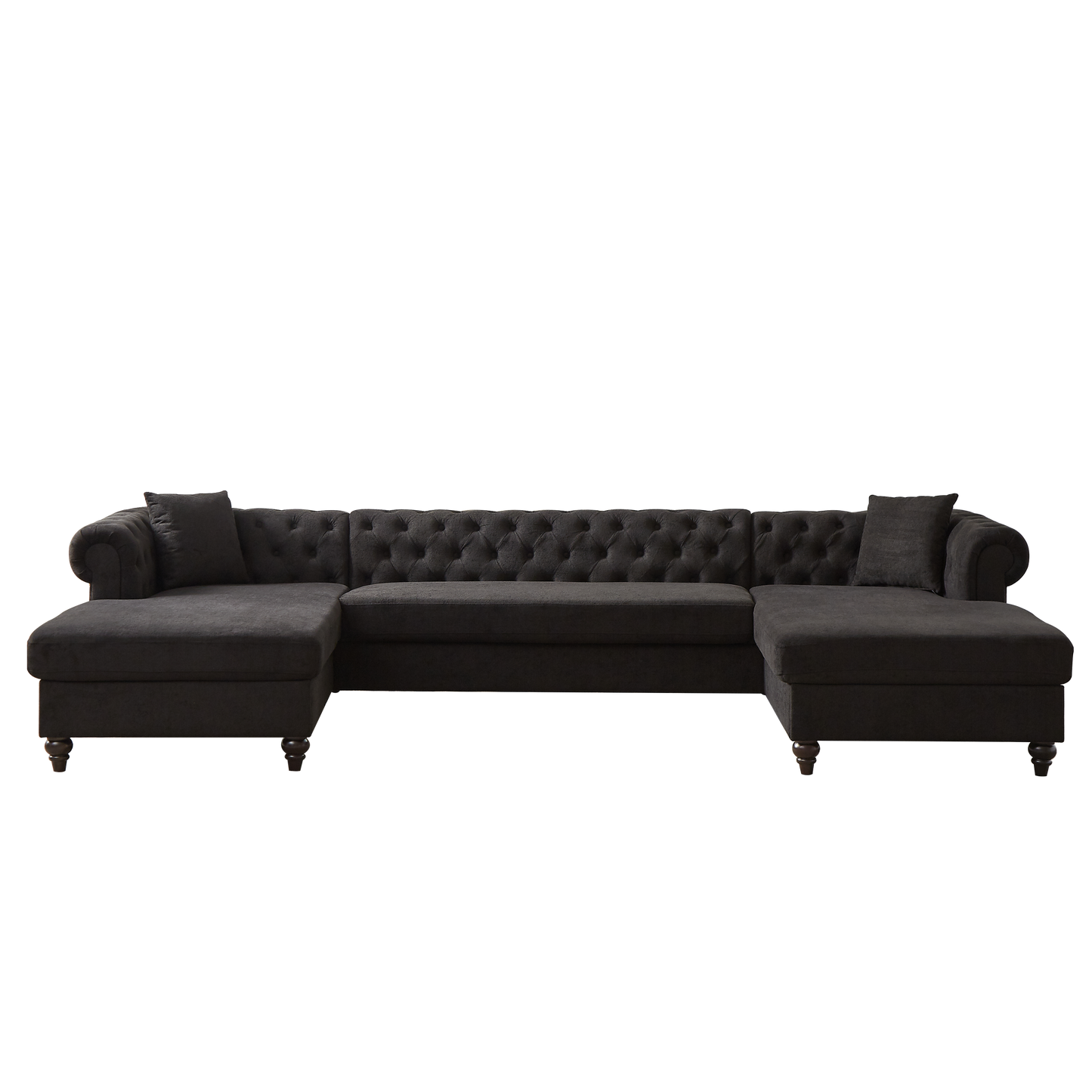 135.5-inch Modern Style Chenille Three Piece Sofa, Pull Point Design U-shaped Sofa two Chaise Longue Seats, two Pillows and Wooden feet, Suitable for Living room, Bedroom, Lounge and Projection Room