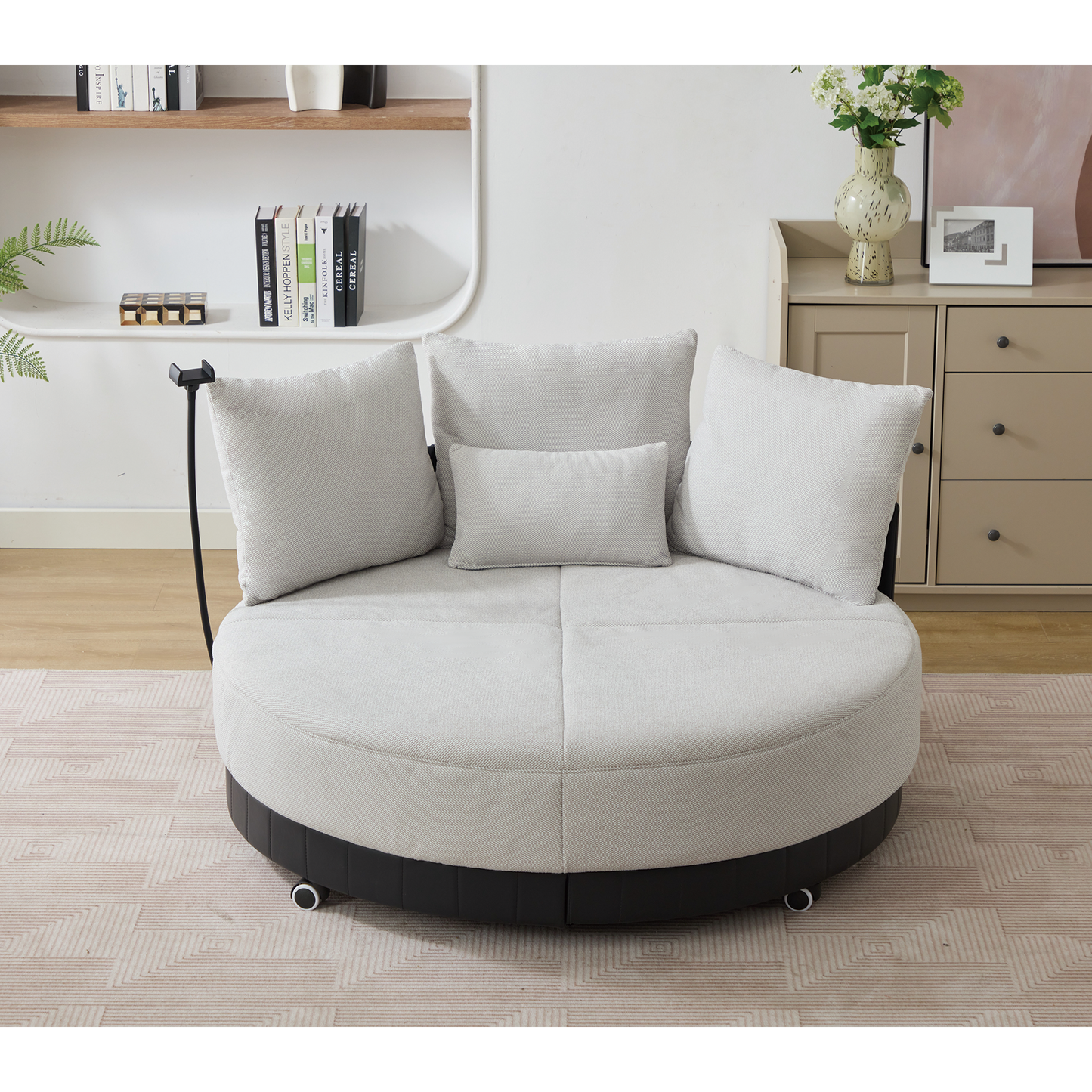 [NEW ARRIVED] [VIDEO PROVIDED]52.75'' Oversized Round Swivel  Chair,360° Swivel Chair, Couples chair,Adjustable phone stand,Swivel Chair,Rotating pulley,Polyester(Anti-Wrinkle),Gray