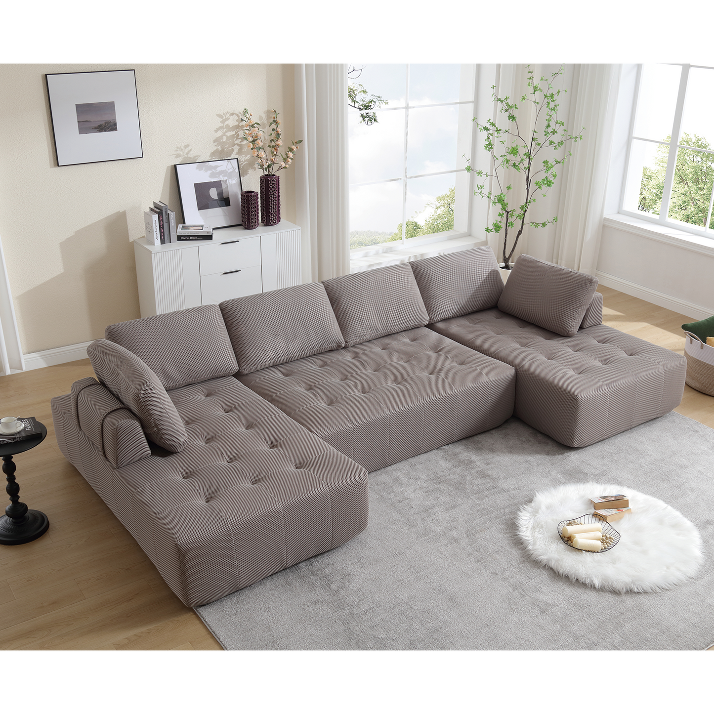 [NEW ARRIVED] [VIDEO PROVIDED]138.5 "Modular Combination Sofa, U-shaped Sofa, Living Room, Apartment, Upholstered ,6-seat Sofa, Free Combination Sofa (Mesh Fabric), Breathable Fabric, Gray