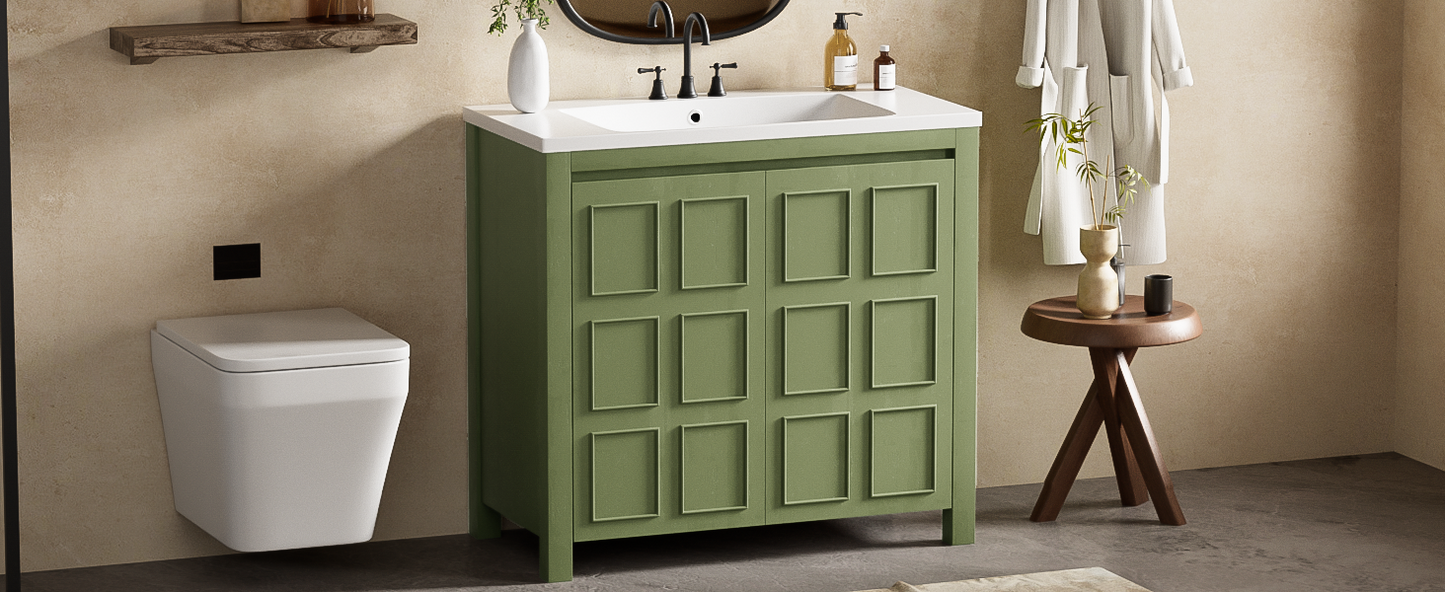 36" Bathroom Vanity Organizer with Sink, Combo Cabinet Set, Bathroom Storage Cabinet, Olive Green