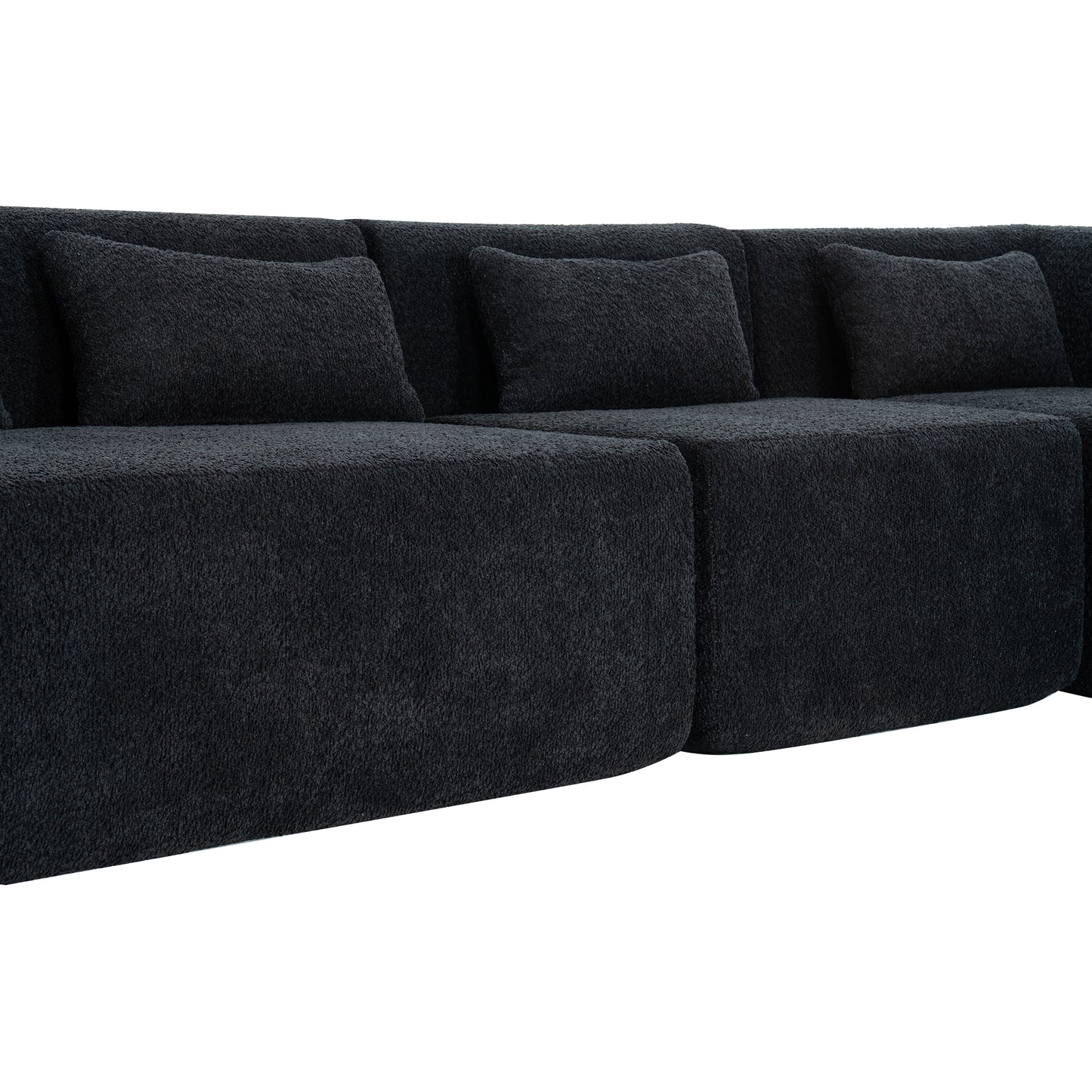 143.7" Upholstered Sofa Free-combined Sofa Couch with Two Chaise Lounge and Five Back Pillows for Living Room, Black